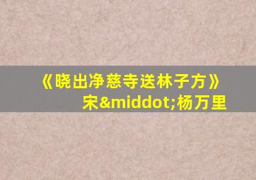 《晓出净慈寺送林子方》 宋·杨万里